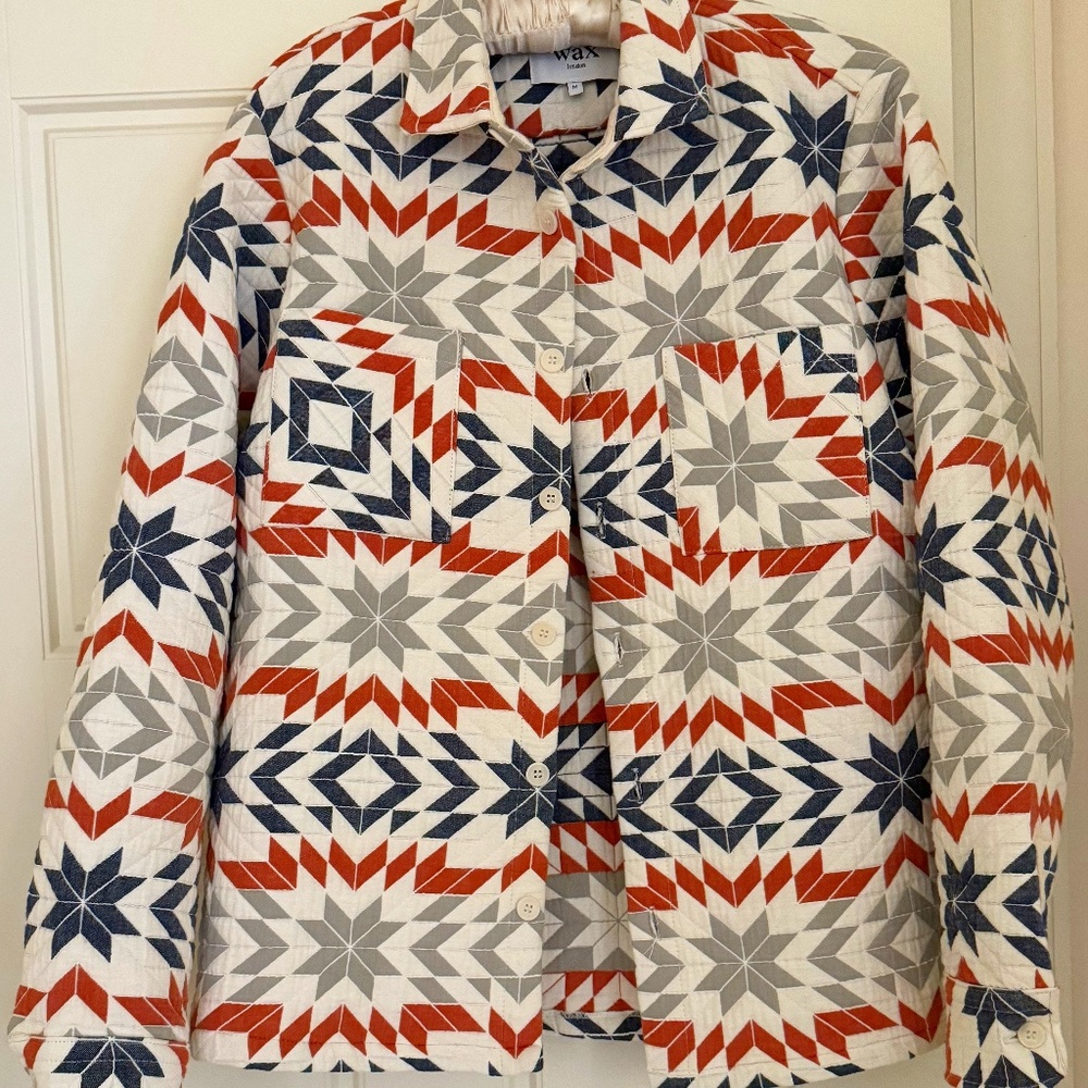 Quilted Whiting Overshirt Ecru/Rust Maze Jacquard